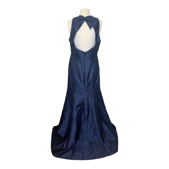 NWT Alfred Sung Princess Line Satin Twill Trumpet Maxi Dress Midnight Navy 16 - Picture 4 of 11